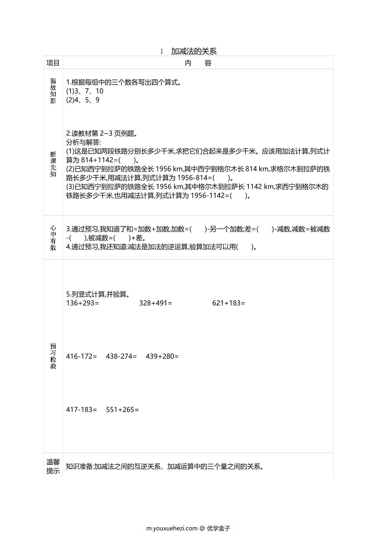 图片[1]-四年级数学下册《课前预习单》，60页PDF可打印-优学盒子