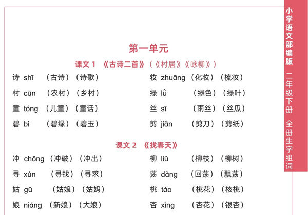 二年级下册语文全册生字组词，8页pdf可打印-优学盒子