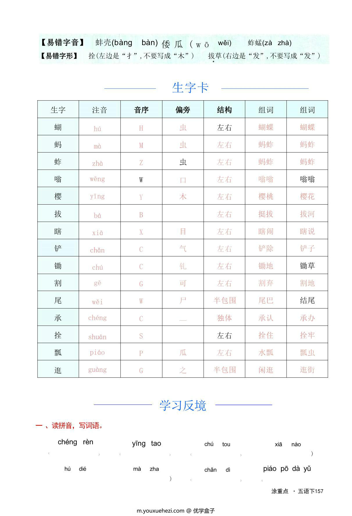图片[3]-五年级语文下册字词预习册，88页pdf电子版-优学盒子