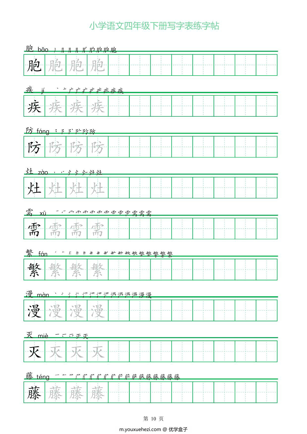 图片[3]-四年级语文下册写字表练字帖（一字三描红），28页pdf可打印-优学盒子