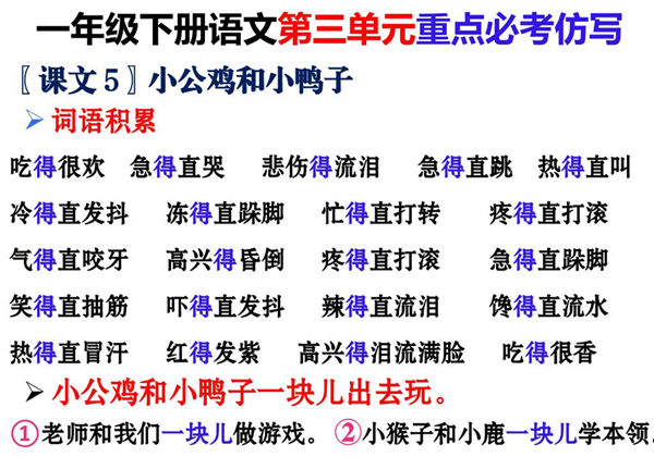 一年级下册语文第三单元重点必考仿写句子，3页PDF电子版-优学盒子