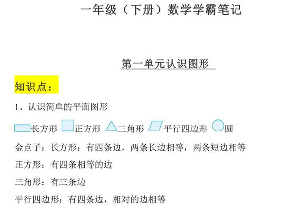 人教版一年级下册数学学霸笔记，15页PDF电子版-优学盒子
