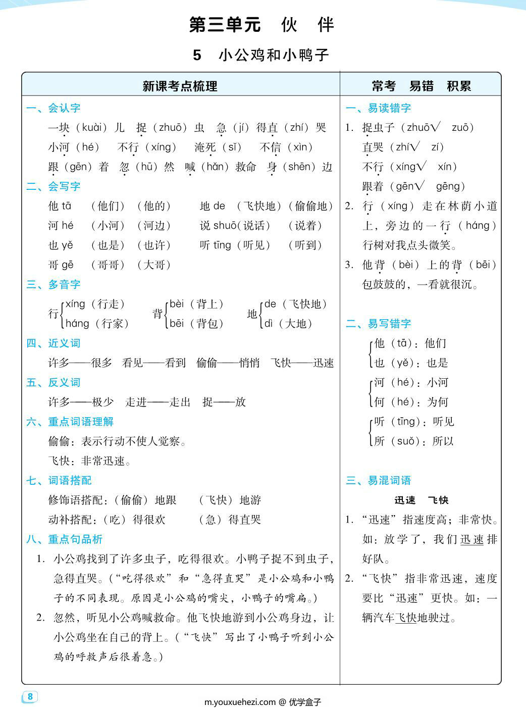 图片[3]-一年级下册语文每课考点梳理，32页PDF电子版-优学盒子