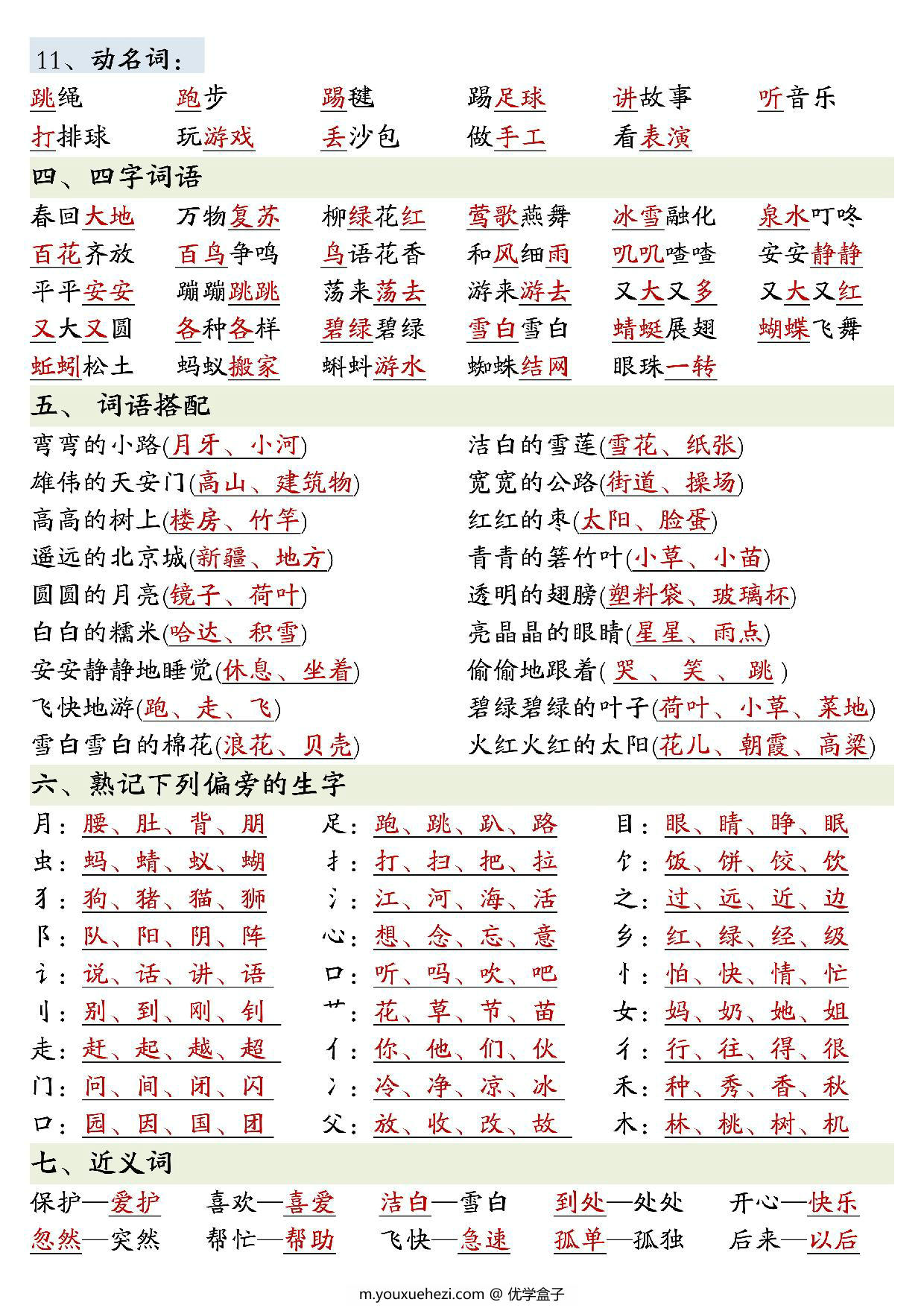 图片[3]-一年级下册语文全册重点知识预习汇总，12页PDF电子版-优学盒子