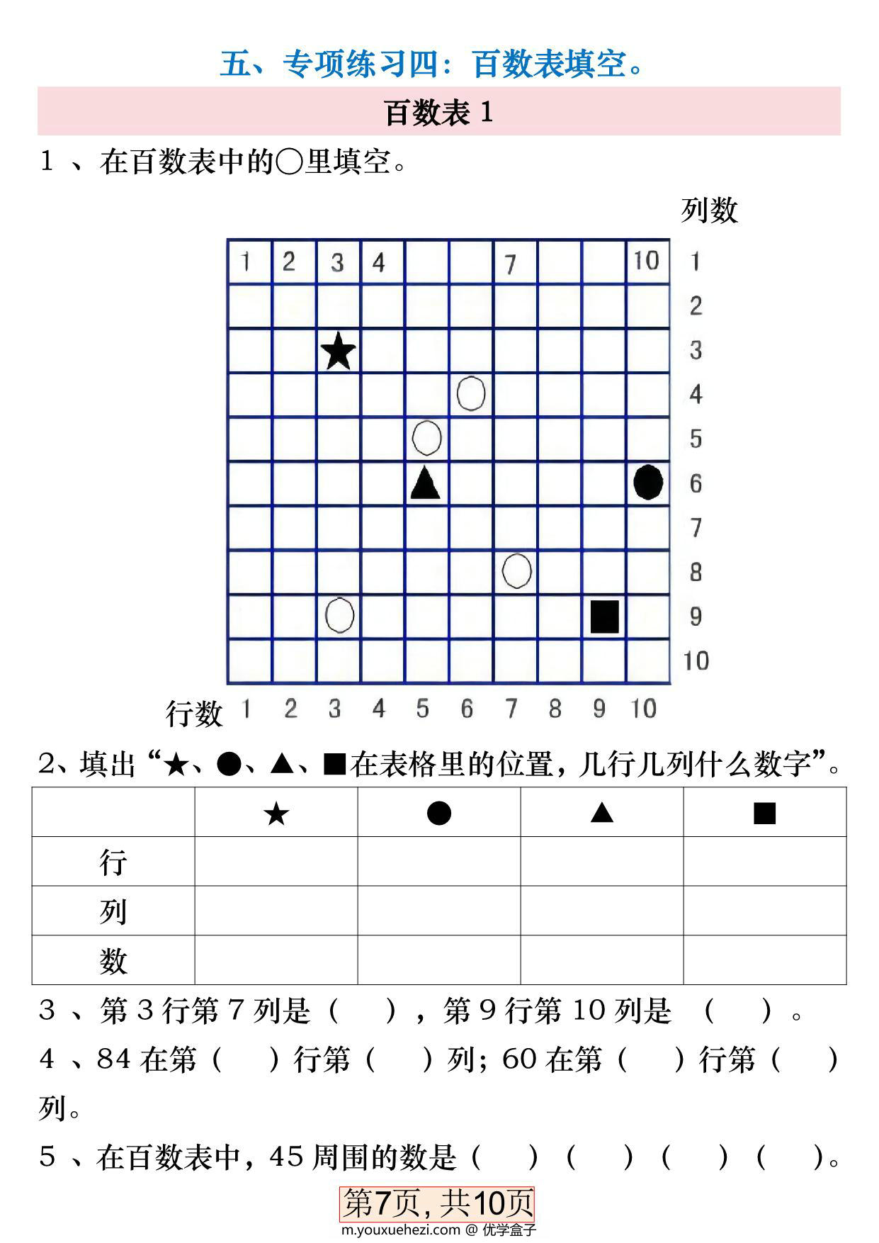 图片[2]-一年级数学下册《百数表》易错专项练习，20页PDF电子版-优学盒子