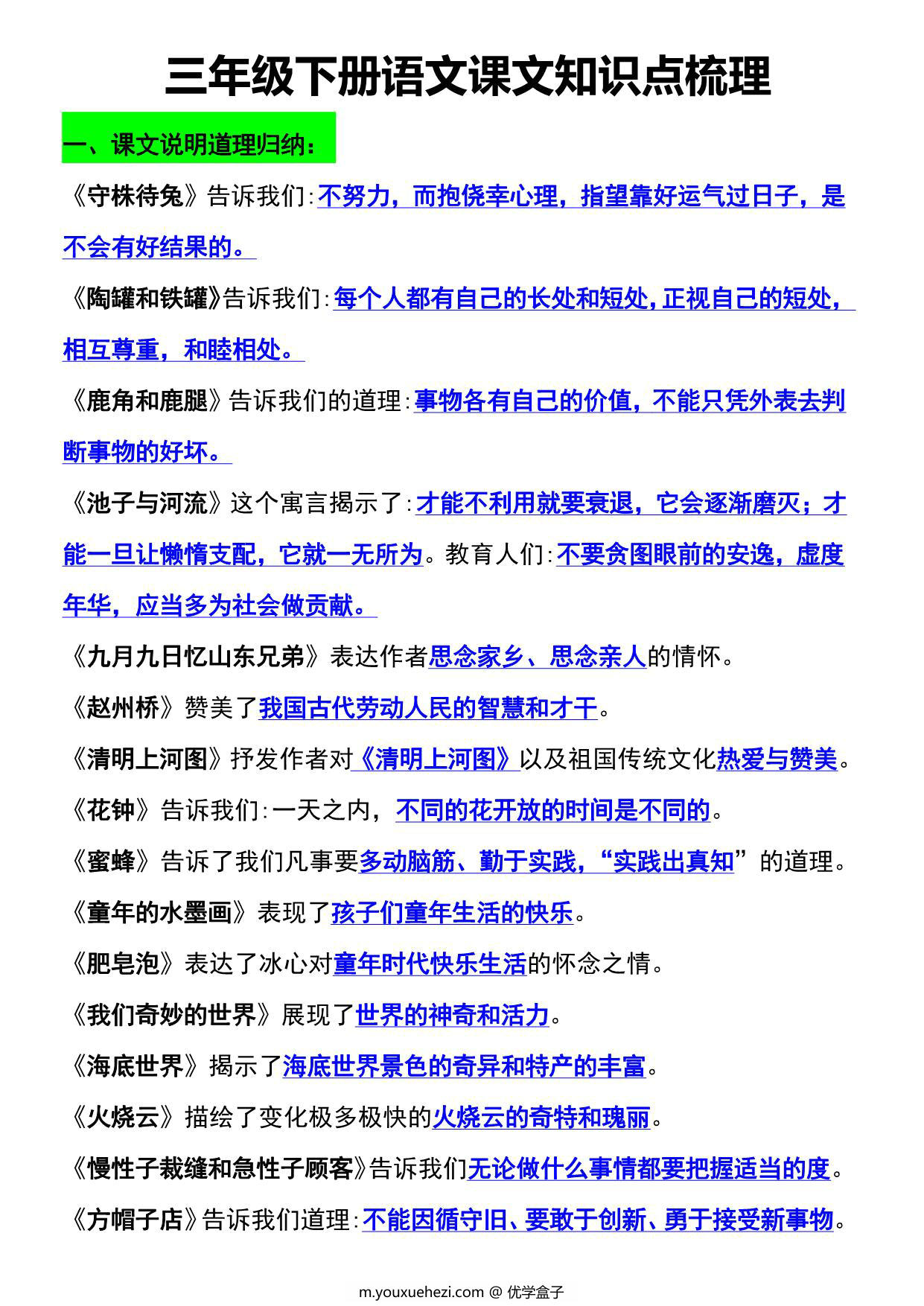 图片[1]-三年级语文下册知识点归纳总复习，39页PDF电子版-优学盒子