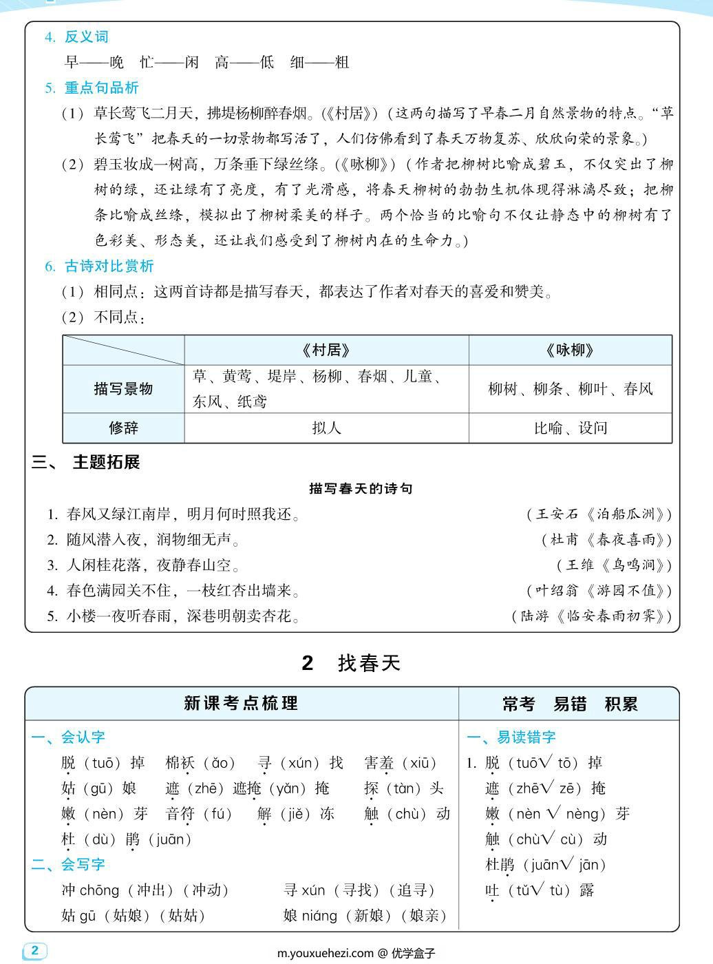 图片[2]-二年级下册语文每课考点梳理，40页PDF可打印-优学盒子