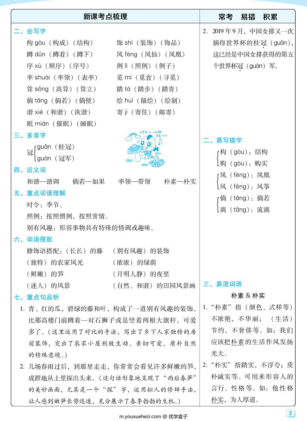 图片[3]-四年级下册语文每课考点梳理，41页PDF可打印-优学盒子