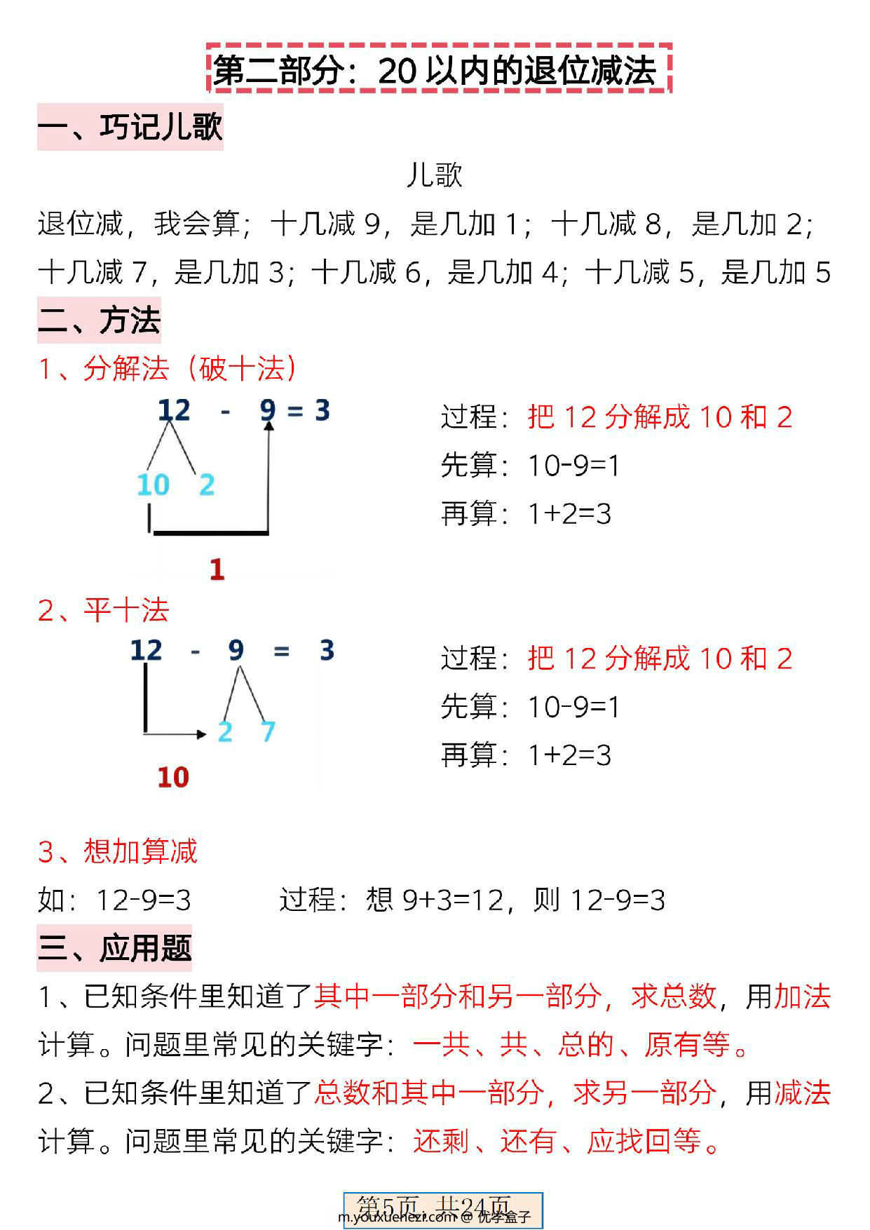 图片[2]-一年级下册数学全册重难点学霸笔记，24页PDF电子版-优学盒子