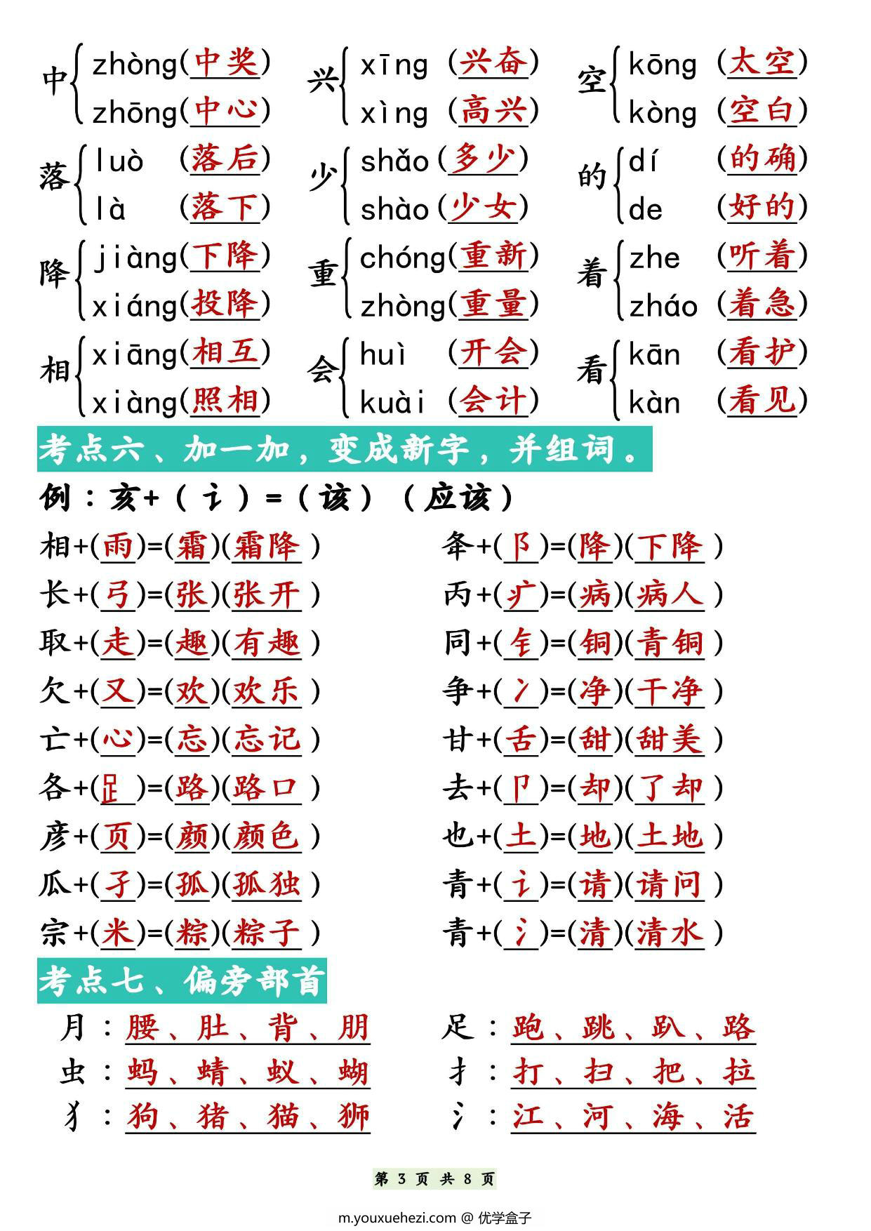 图片[2]-一年级下册语文期中知识点复习汇总，1-4单元高频易考重点汇总，8页PDF电子版-优学盒子