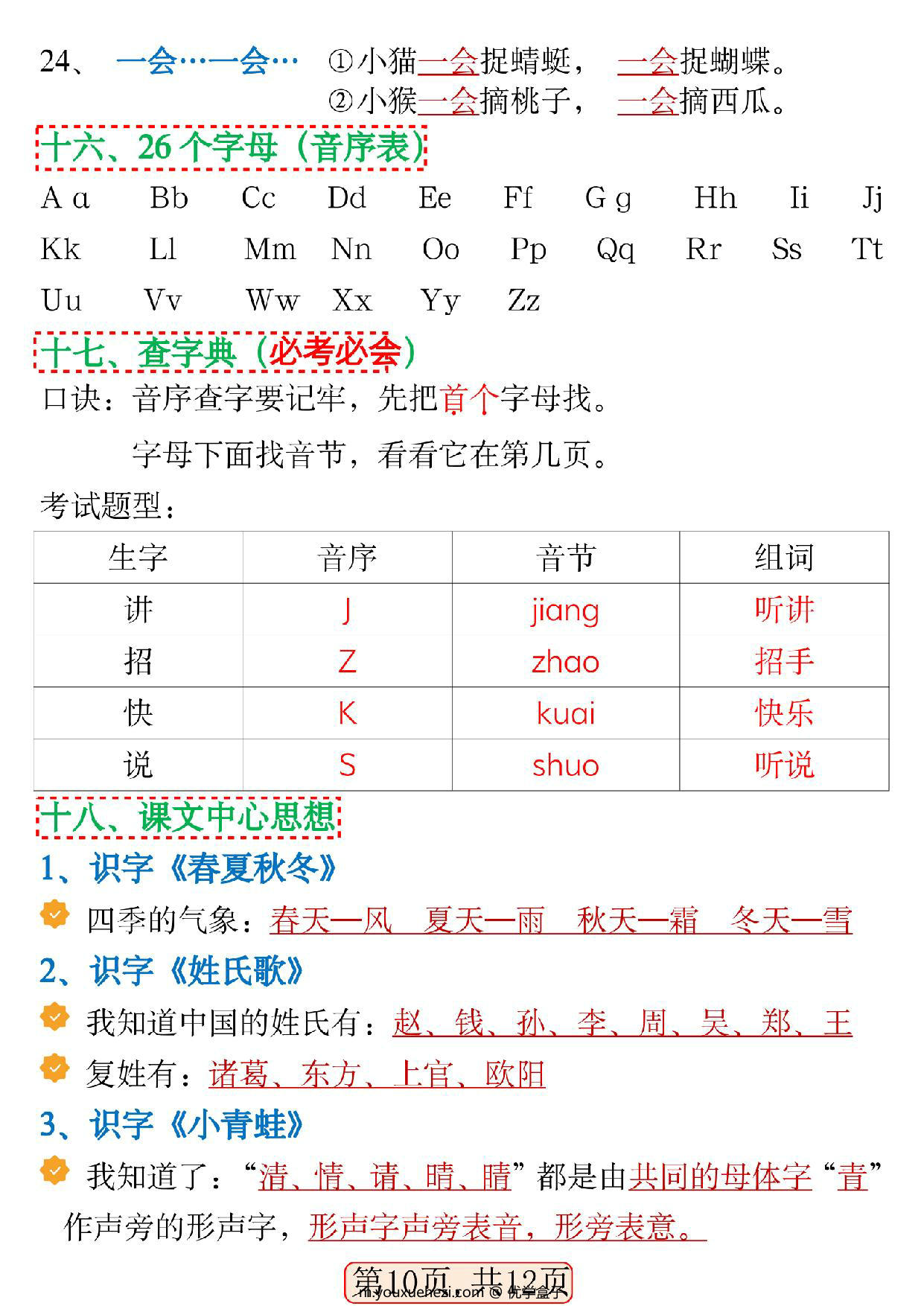 图片[4]-一年级语文下册期中高频考点知识汇总，12页PDF电子版-优学盒子