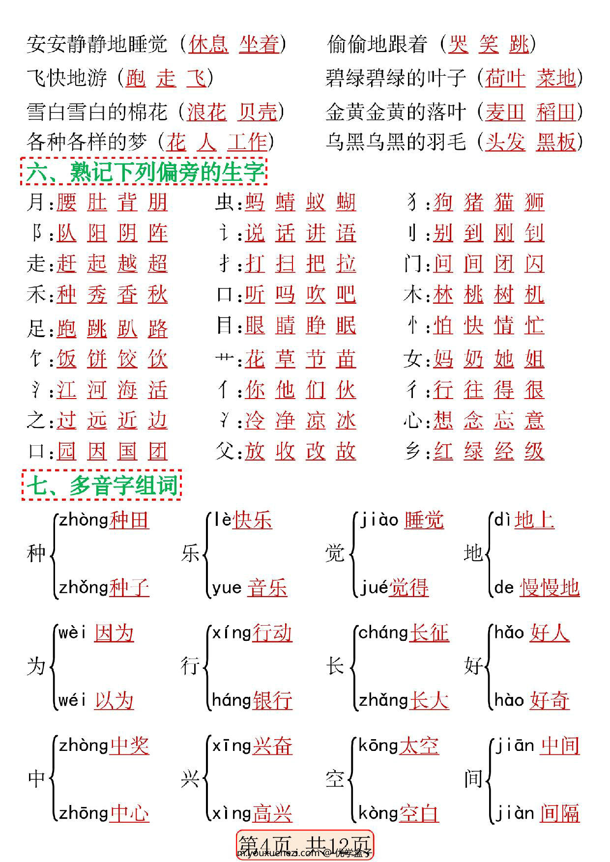 图片[2]-一年级语文下册期中高频考点知识汇总，12页PDF电子版-优学盒子