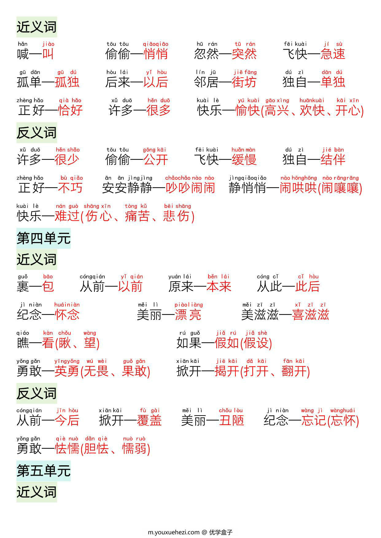 图片[2]-一年级语文下册近义词反义词专项，4页PDF电子版-优学盒子
