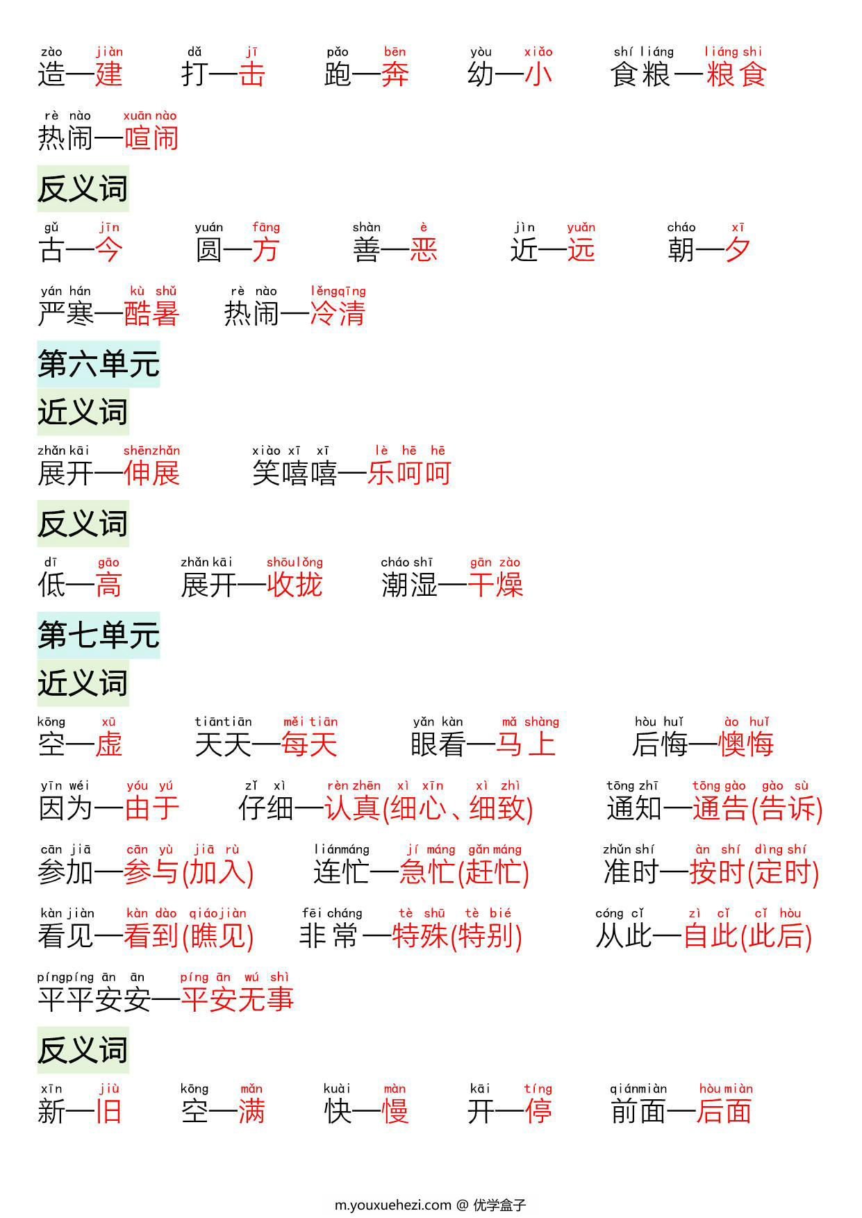 图片[3]-一年级语文下册近义词反义词专项，4页PDF电子版-优学盒子