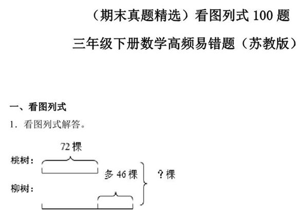 （期末真题精选）看图列式100题 – 三年级下册数学高频易错题（苏教版），37页PDF可打印-优学盒子