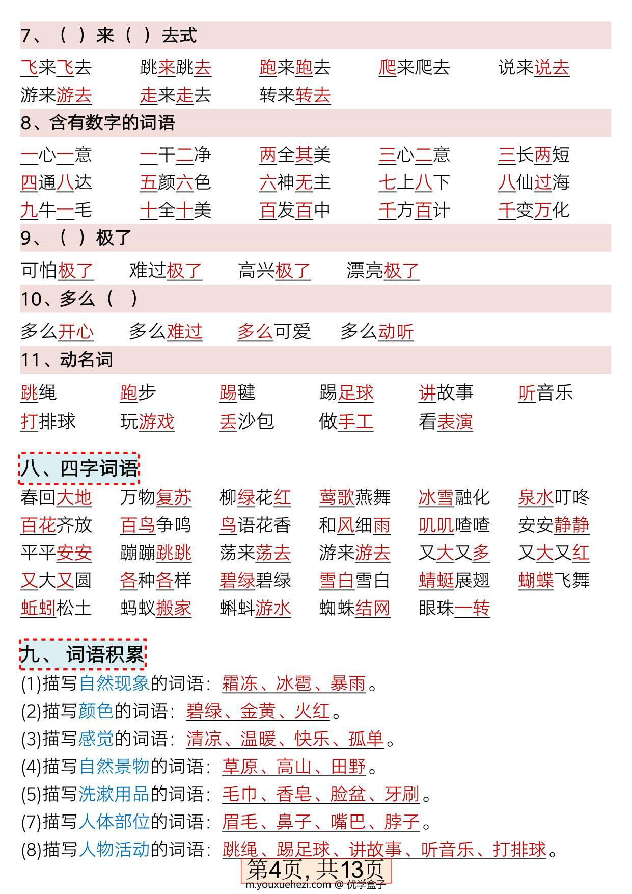 图片[3]-一年级下册语文全册重点知识总结，13页PDF可打印-优学盒子