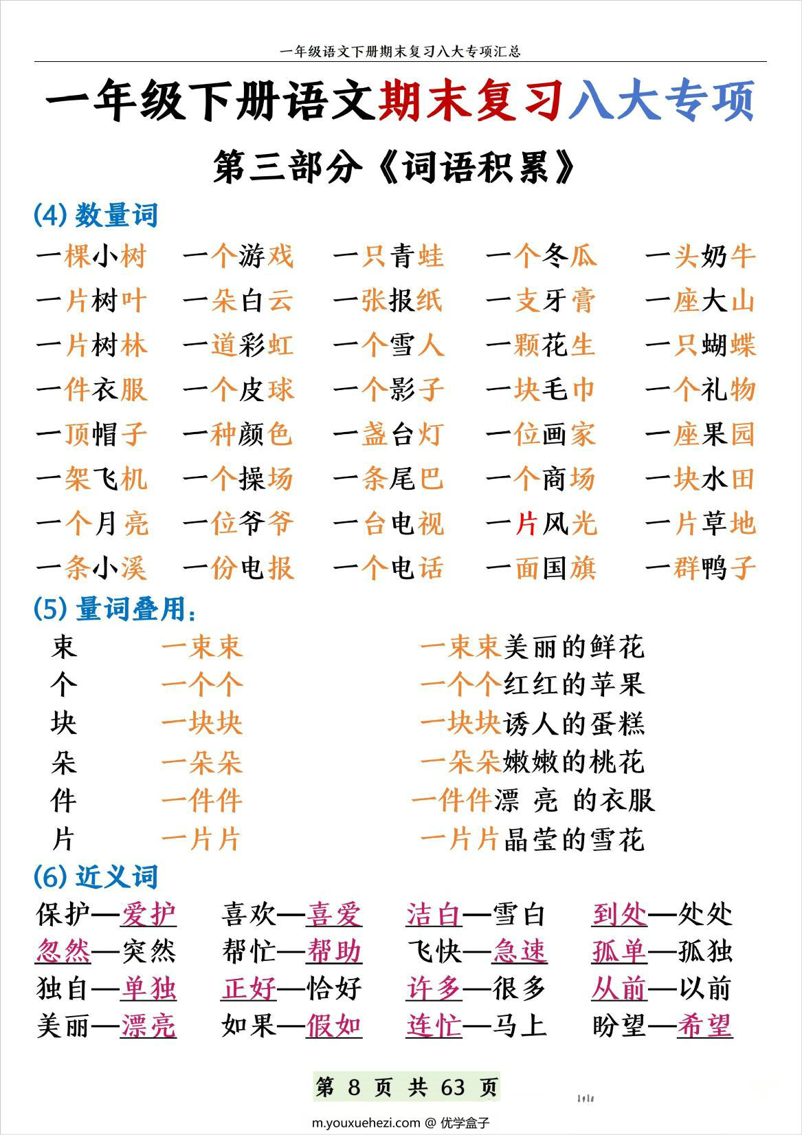 图片[3]-一年级下册语文期末复习八大专项，63页PDF可打印-优学盒子