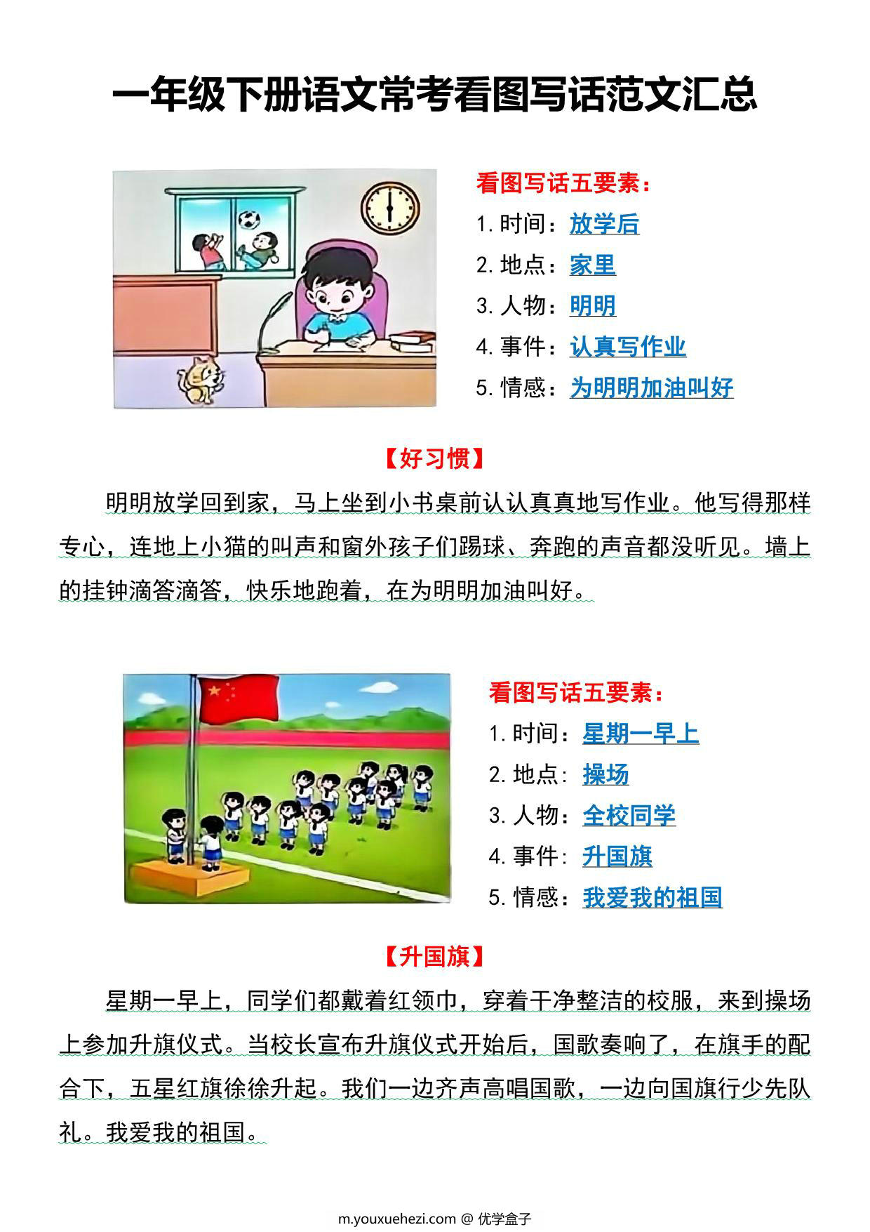 图片[4]-一年级下册语文看图写话五要素每日15分钟小纸条，12页PDF可打印-优学盒子