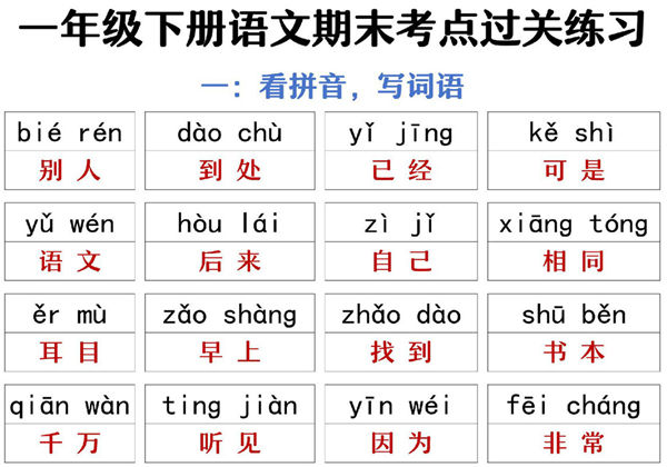 一年级下册语文期末复习考点过关练习，20页PDF可打印-优学盒子