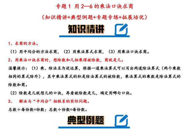 专题 用2-6的乘法口诀求商 – 二年级下册数学计算大通关（人教版），14页PDF电子版-优学盒子