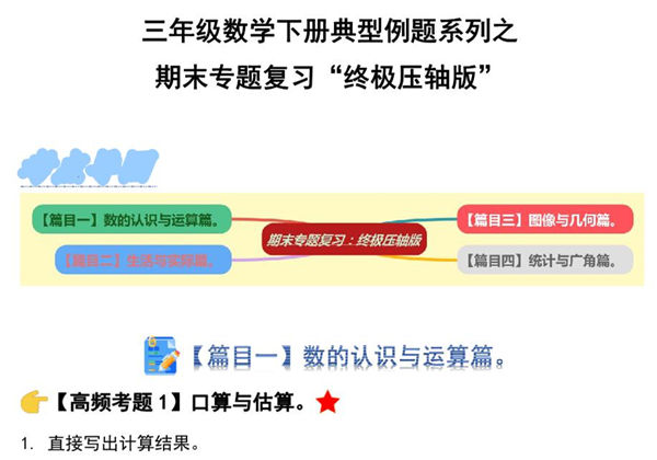 期末专题复习“终极压轴版” – 三年级数学下册典型例题 人教版，23页PDF电子版-优学盒子