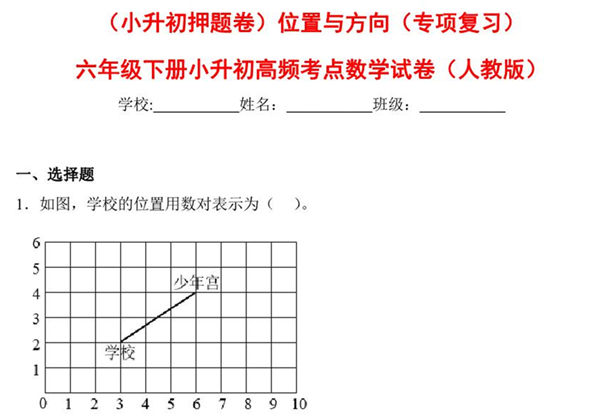 （小升初押题卷）位置与方向（专项复习）- 六年级下册小升初高频考点数学试卷（人教版），11页PDF可打印-优学盒子