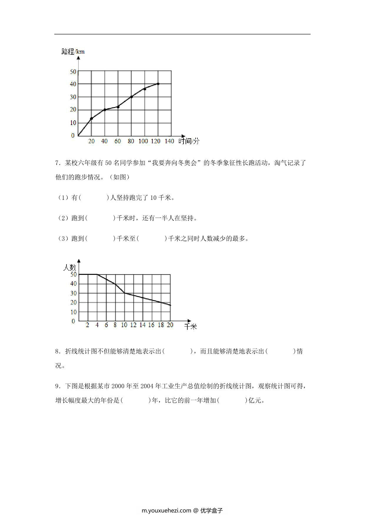 图片[3]-【分层训练】第七单元7.1 单式折线统计图 五年级下册数学同步练习 人教版，8页PDF电子版-优学盒子