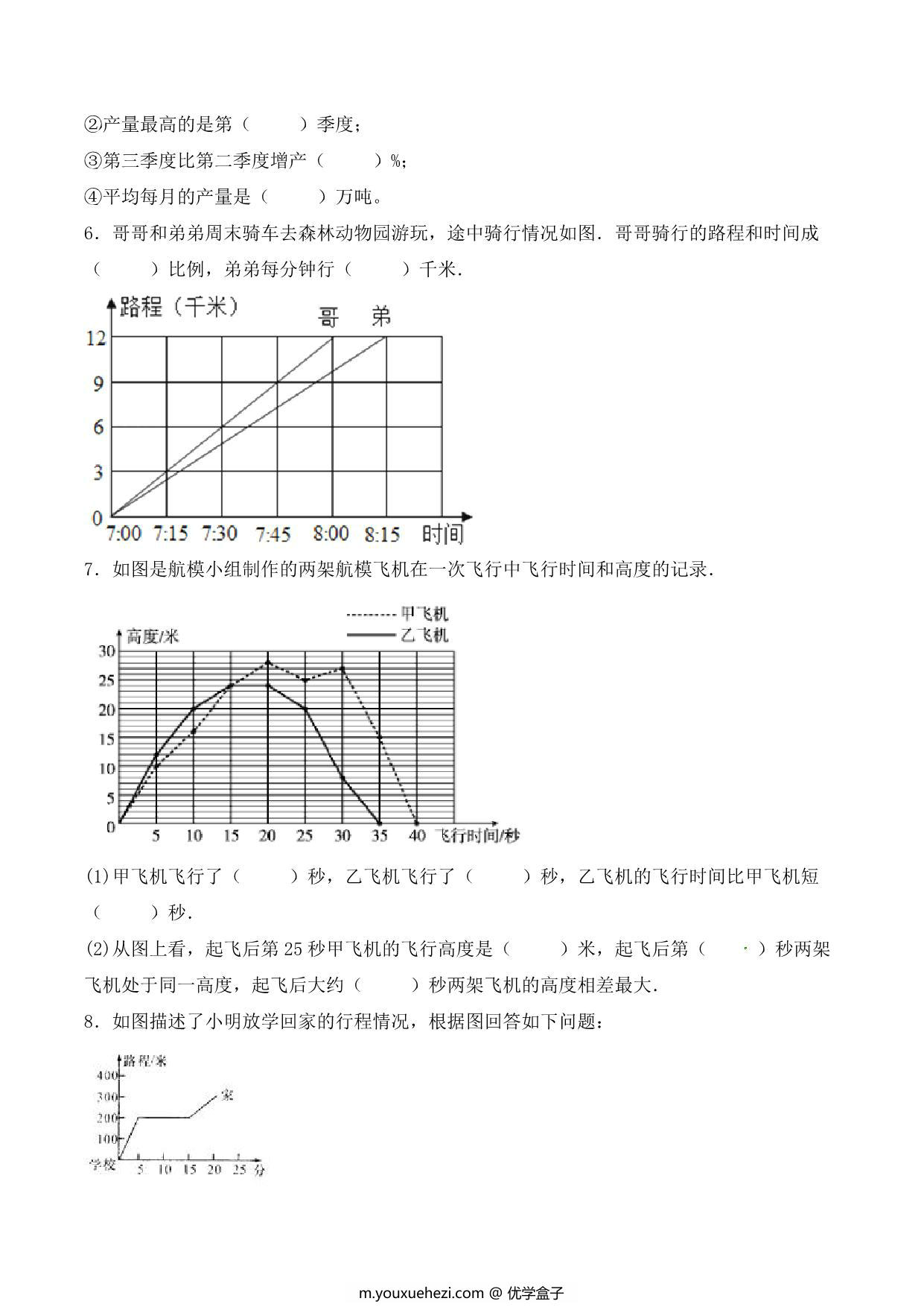 图片[3]-【单元AB卷】第七单元 折线统计图 五年级下册数学单元检测试题B卷 人教版，11页PDF可打印-优学盒子