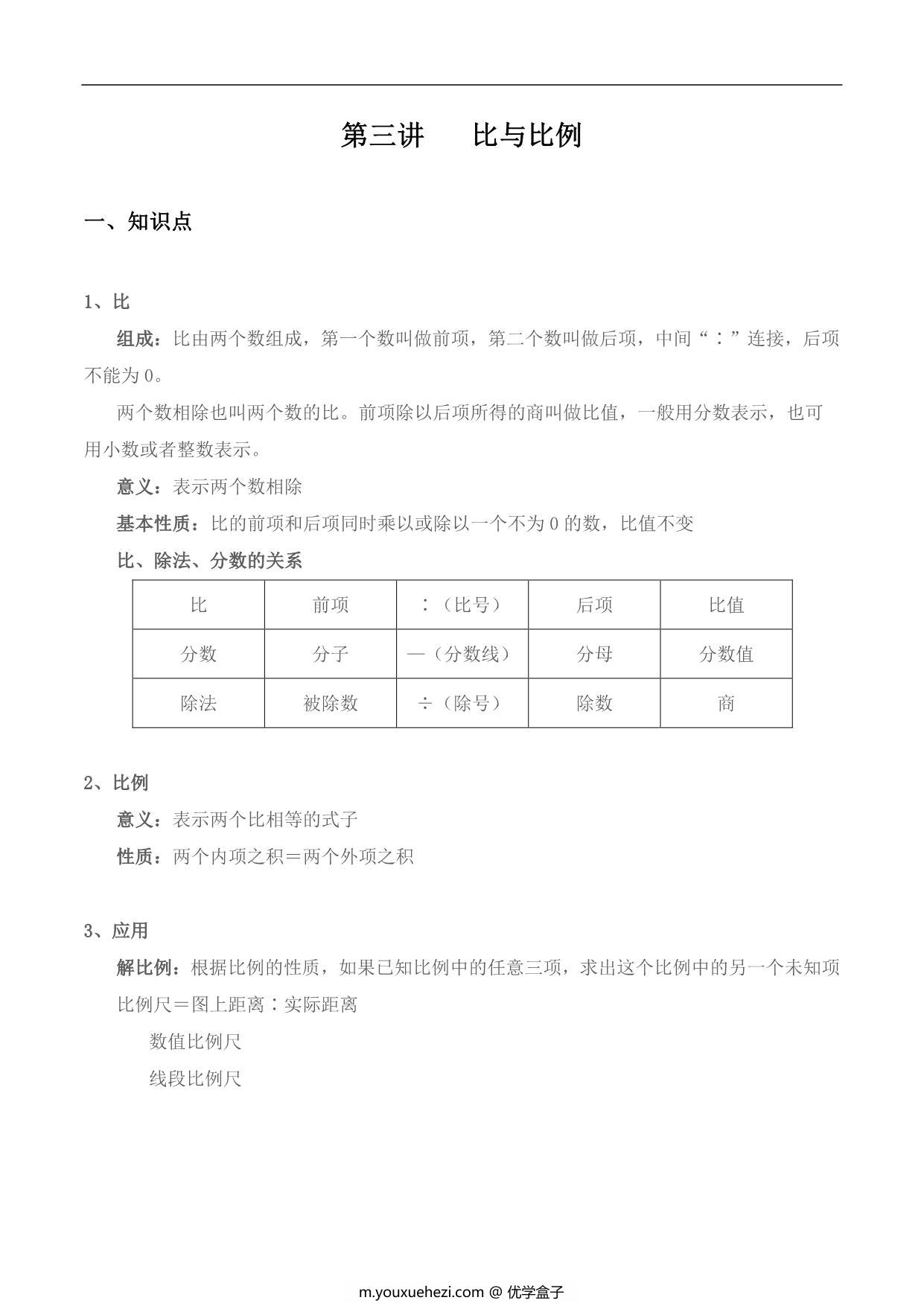 图片[1]-【小升初专题复习】北师大版六年级下册数学-第三讲 比与比例，12页PDF电子版-优学盒子