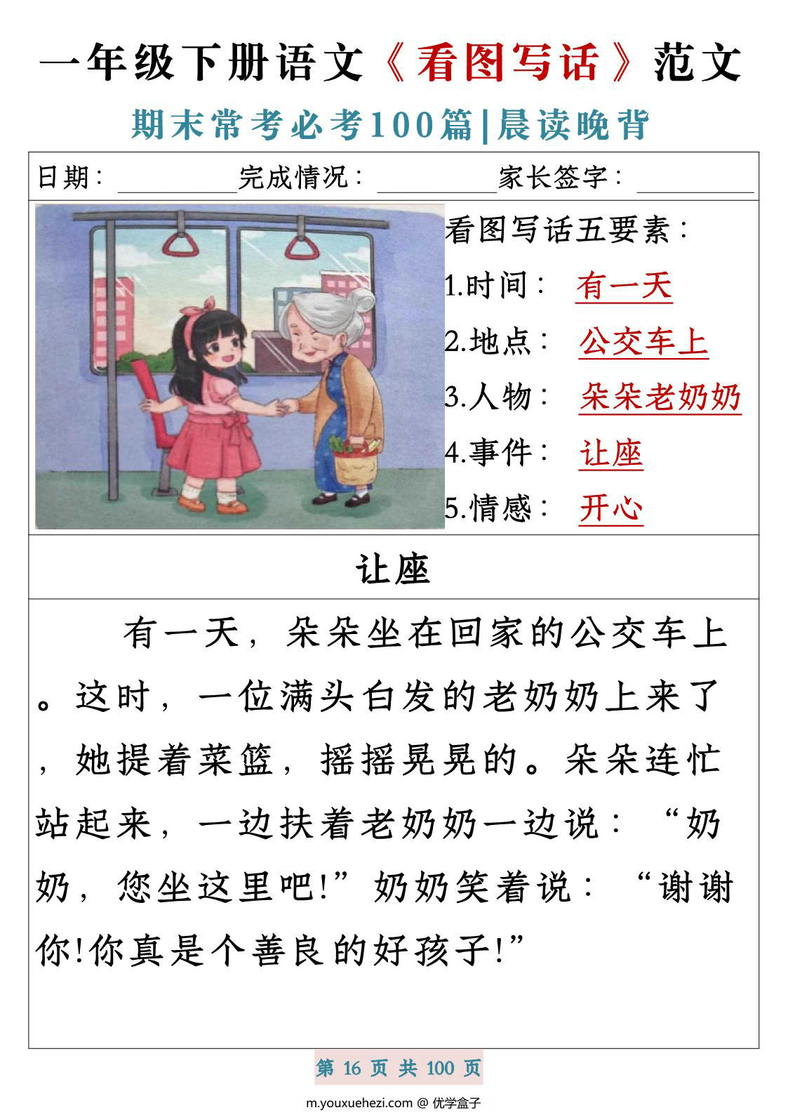 图片[2]-一年级下册语文《看图写话》五要素范文期末常考必考100篇，PDF电子版-优学盒子