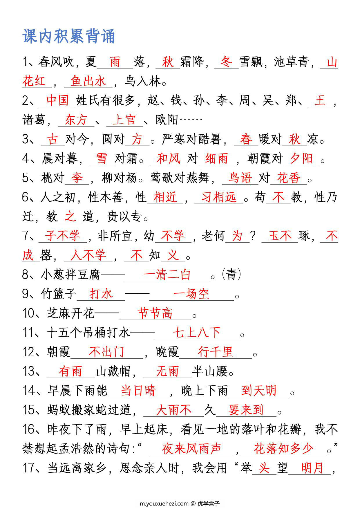 图片[1]-一年级下册语文期末总复习必考重点，20页PDF可打印-优学盒子