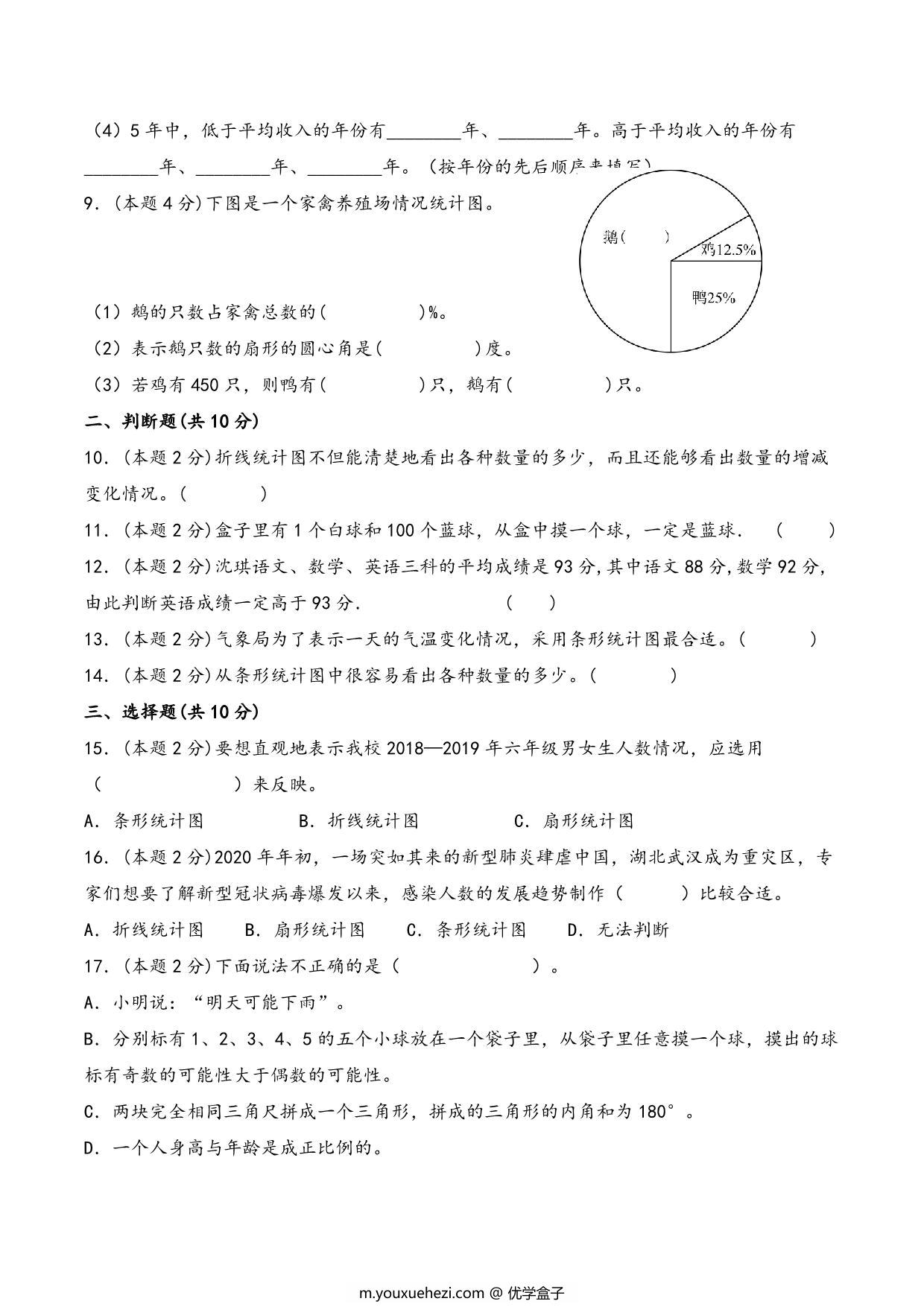 图片[2]-六年级下册数学总复习专项训练统计和概率（一）（人教版），10页PDF电子版-优学盒子