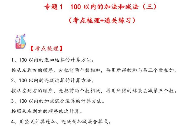 专题1 100以内的加法和减法（三）-二年级上册数学计算大通关（苏教版），11页PDF电子版-优学盒子