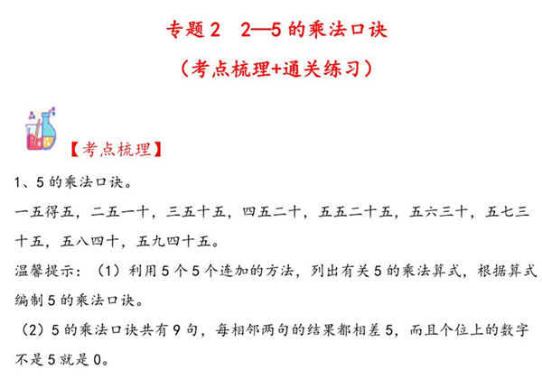 专题2 2—5的乘法口诀-二年级上册数学计算大通关（北师大版），12页PDF可打印-优学盒子
