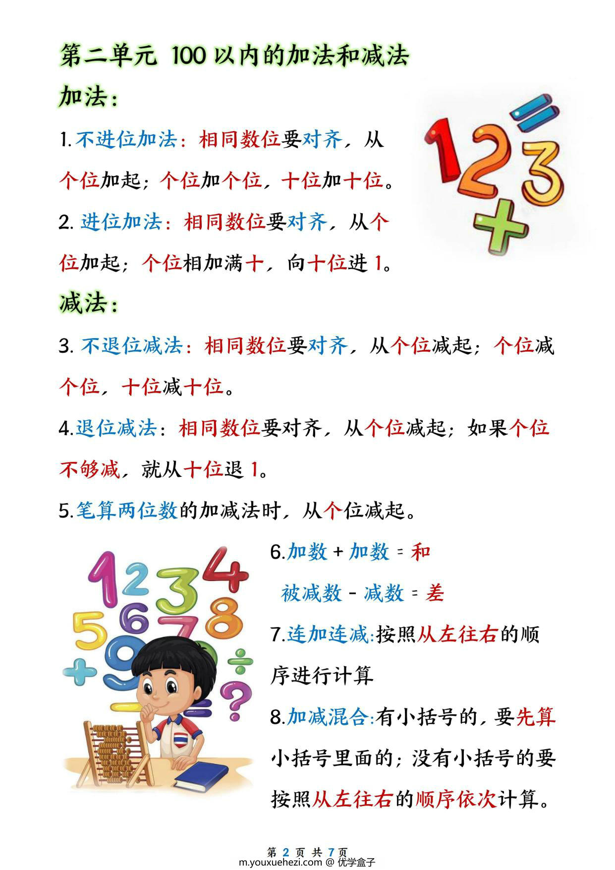 图片[2]-二年级上册数学必背重点（人教版），8页PDF电子版-优学盒子
