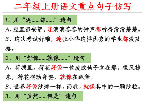 二年级上册语文重点句子仿写，6页PDF可打印-优学盒子