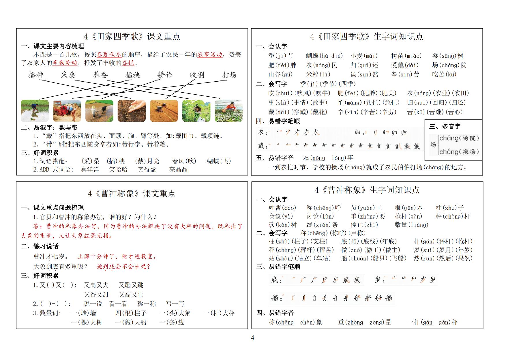 图片[3]-2024秋二年级上册语文新版课课贴-课文重点+生字词知识点，14页PDF电子版-优学盒子
