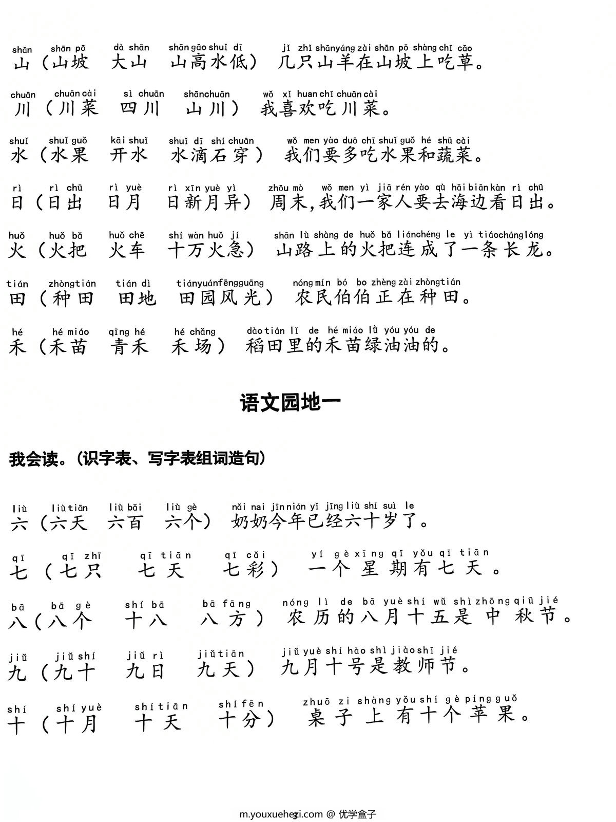 图片[3]-24年秋一年级上册语文生字拼音组词造句，20页PDF扫描件非原版-优学盒子