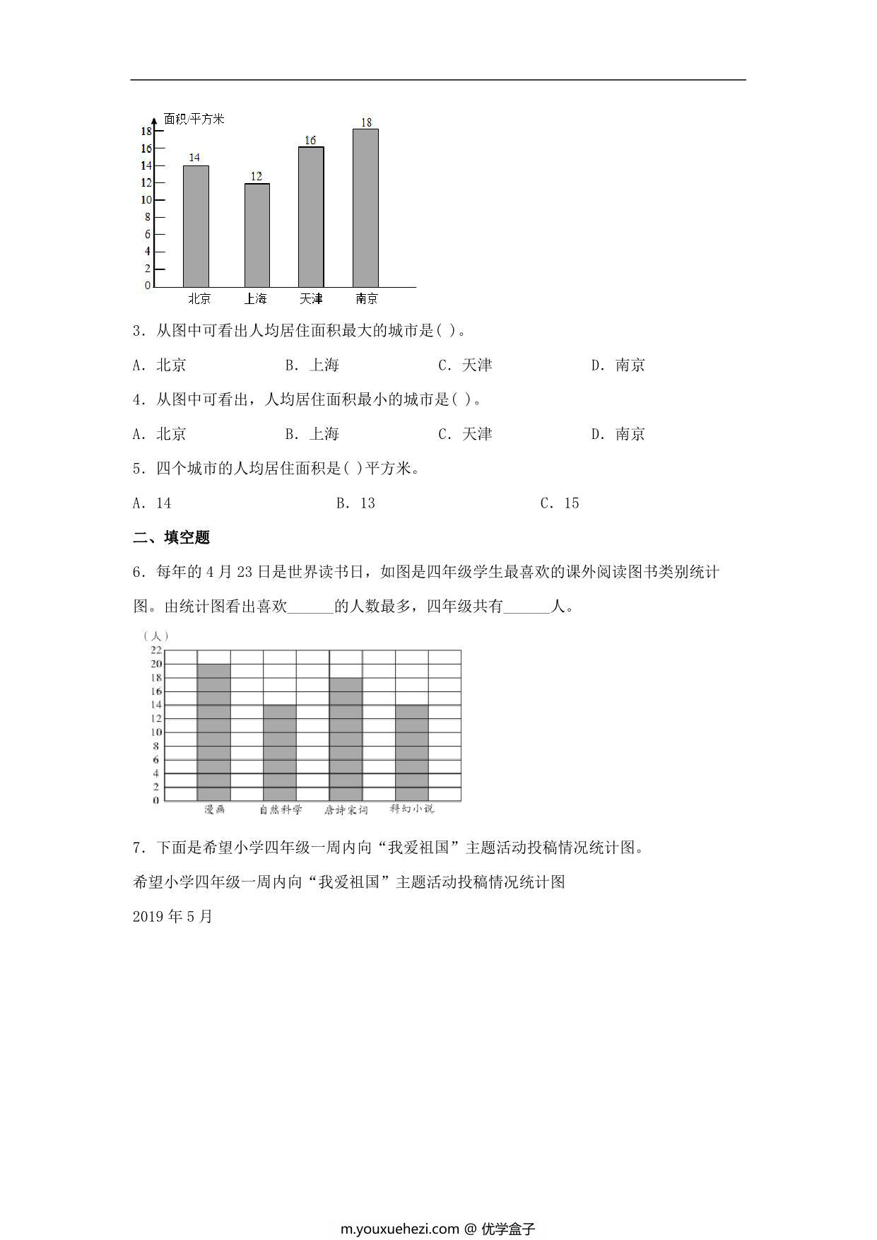 图片[2]-7.2 1格表示多个单位的条形统计图 – 四年级上册数学同步课时练 （人教版），12页PDF可打印-优学盒子