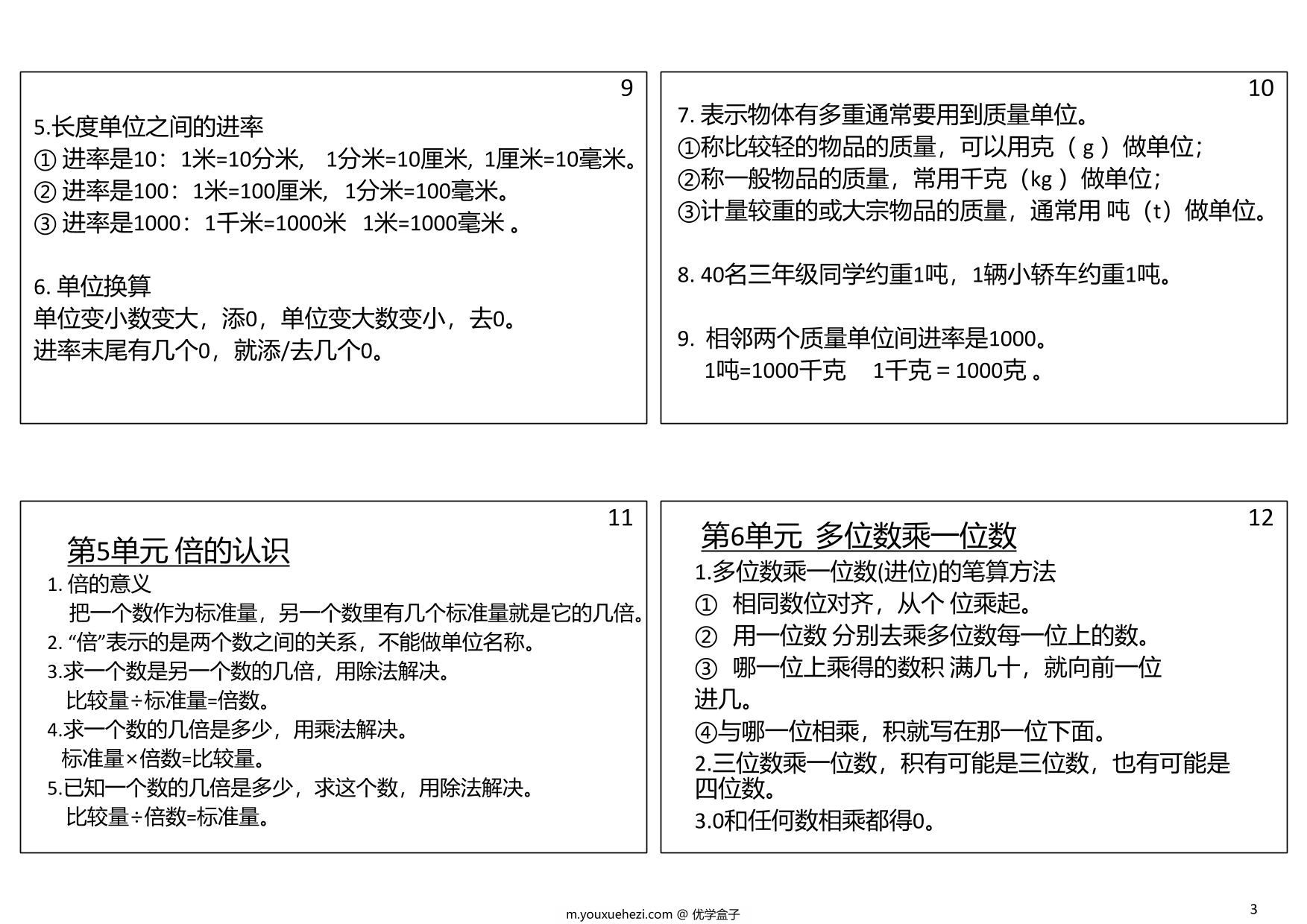 图片[3]-三年级数学上册必背笔记（可做课课贴），5页PDF电子版-优学盒子