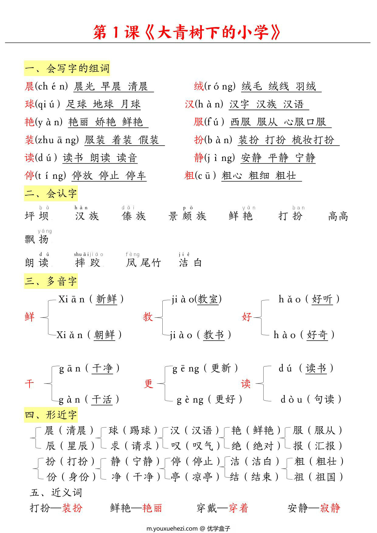 图片[1]-三年级上册语文1-4单元知识点总结，37页PDF电子版-优学盒子