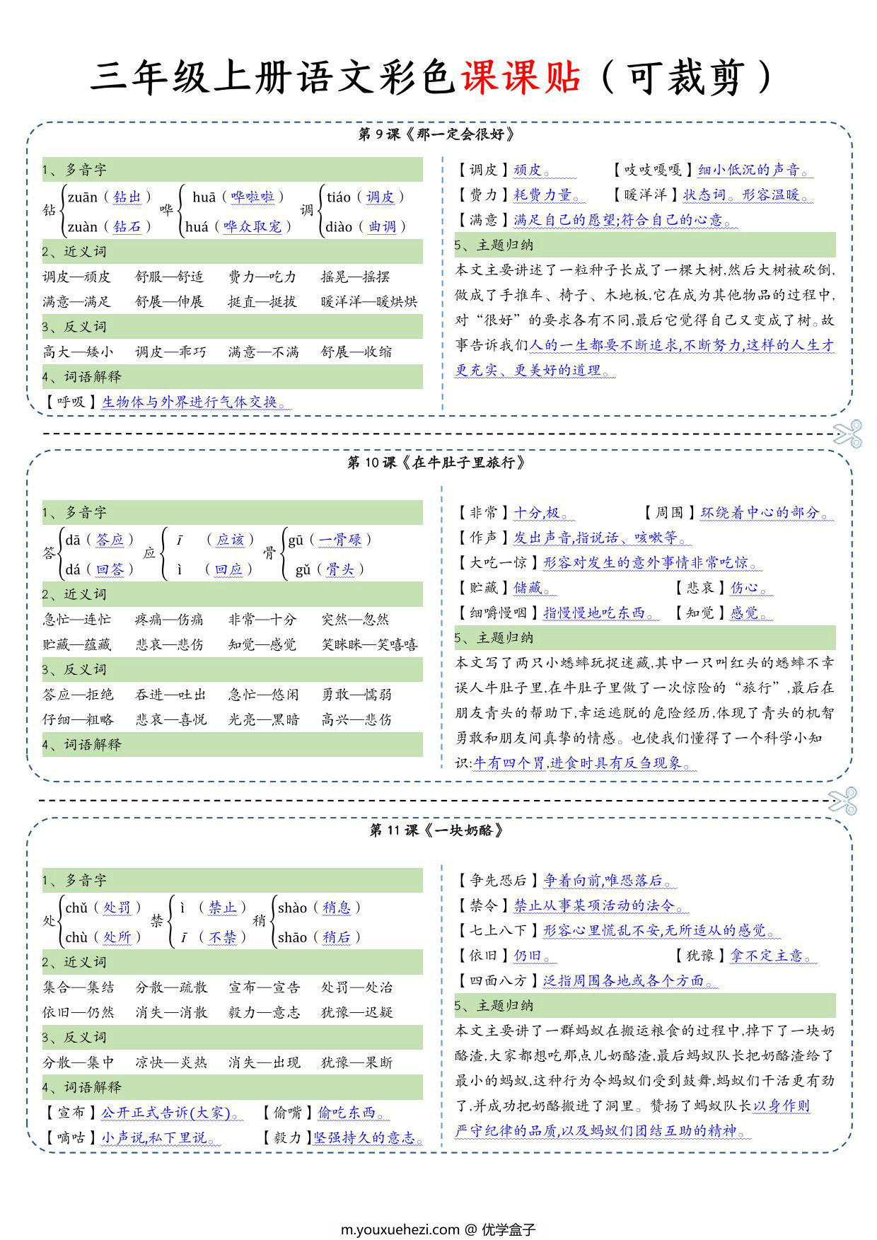 图片[2]-三年级上册语文彩色一课一贴课课贴，10页PDF电子版-优学盒子