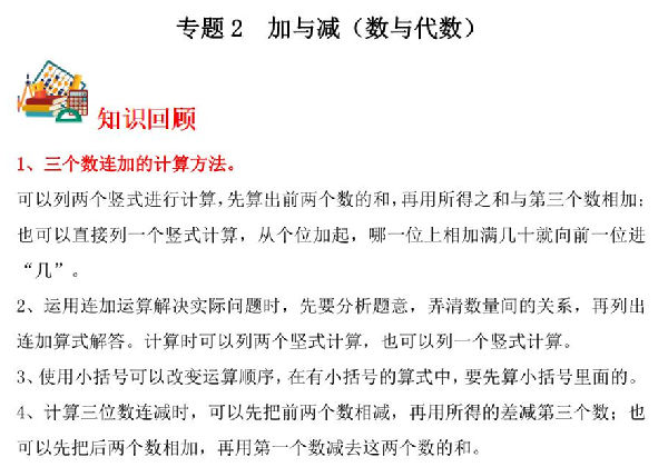专题2 加与减（数与代数）- 三年级上册数学专项提升（北师大版），16页PDF可打印-优学盒子