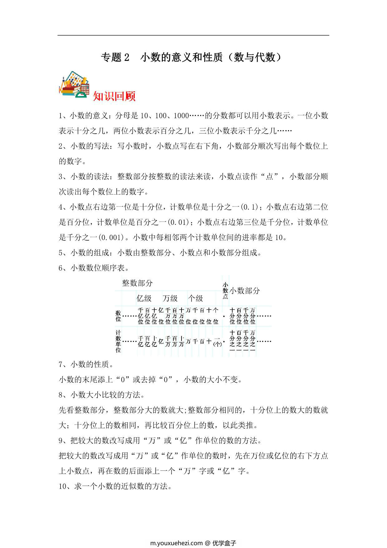 图片[1]-专题2 小数的意义和性质（数与代数）-五年级上册数学专项提升（苏教版），11页PDF可打印-优学盒子