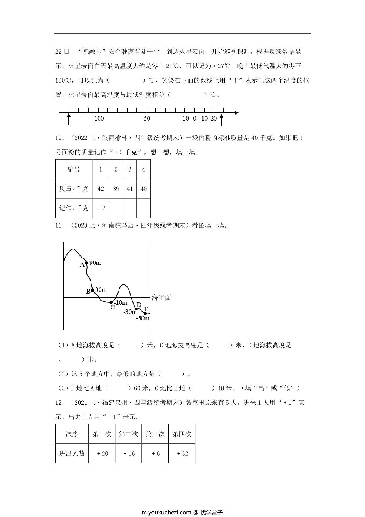 图片[3]-专题5 生活中的负数（数与代数）- 四年级上册数学专项提升（北师大版），14页PDF电子版-优学盒子