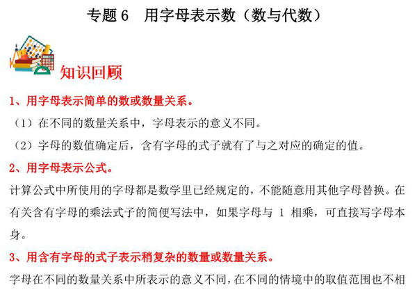 专题6 用字母表示数（数与代数）-五年级上册数学专项提升（苏教版），13页PDF可打印-优学盒子