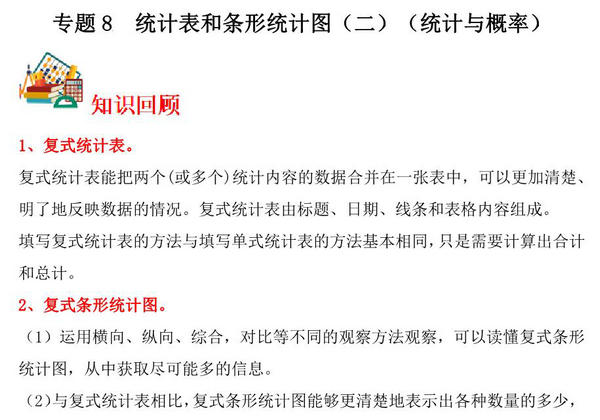 专题8 统计表和条形统计图（二）（统计与概率）-五年级上册数学专项提升（苏教版），26页PDF可打印-优学盒子