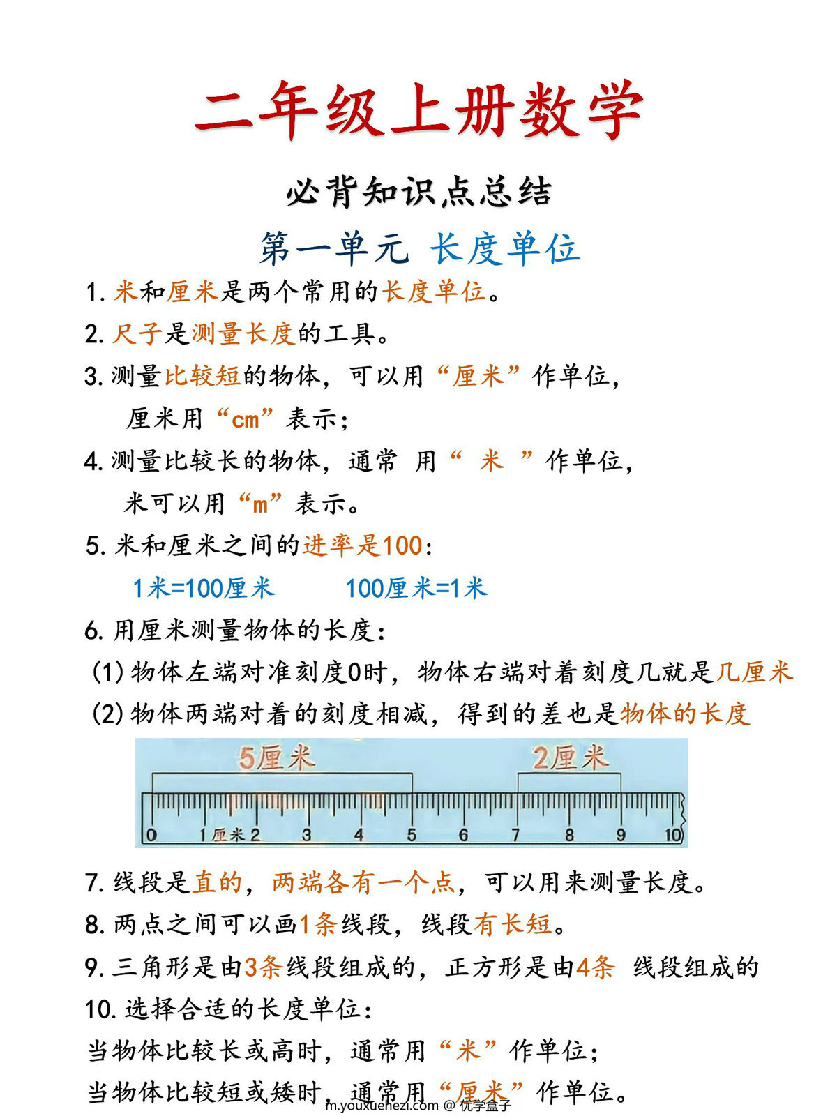图片[1]-二年级上册数学必背知识点总结（人教版），8页PDF电子版-优学盒子
