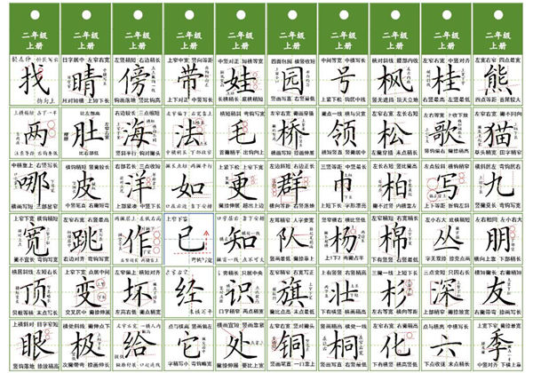 二年级上册语文同步精讲字卡，10页PDF可打印-优学盒子