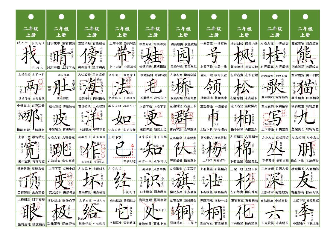 图片[1]-二年级上册语文同步精讲字卡，10页PDF可打印-优学盒子
